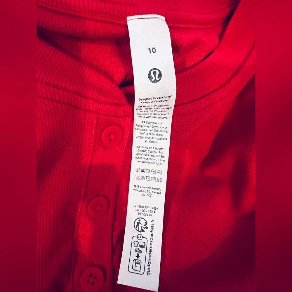Lululemon Red Ribbed Hold Tight Long Sleeve Henley Top - Picture 9 of 11